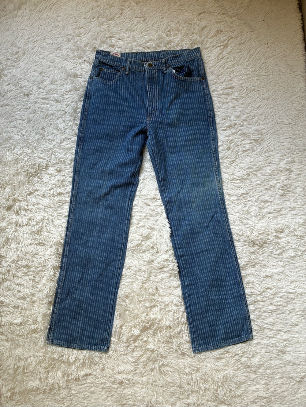 Vintage Men's Western Cowboy Straight Jeans in Blue with Pinstripe